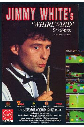 Jimmy White's Whirlwind Snooker - Limited Edition Cue Chalk - Big Box 3.5" Diskette - CIB - Joc Commodore Amiga